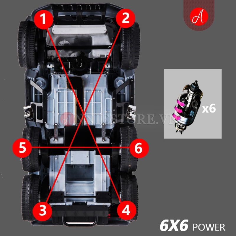 Xe ô tô điện cho trẻ em Mer G63 trang bị 6 động cơ điện mạnh mẽ 